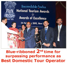 Award for excellence as Best Domestic Tour Operator
